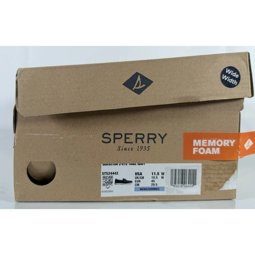 Sperry Surveyor 2 Eye Tumbled Memory Foam Navy Boat Shoes Men's‎ Size 11.5 W